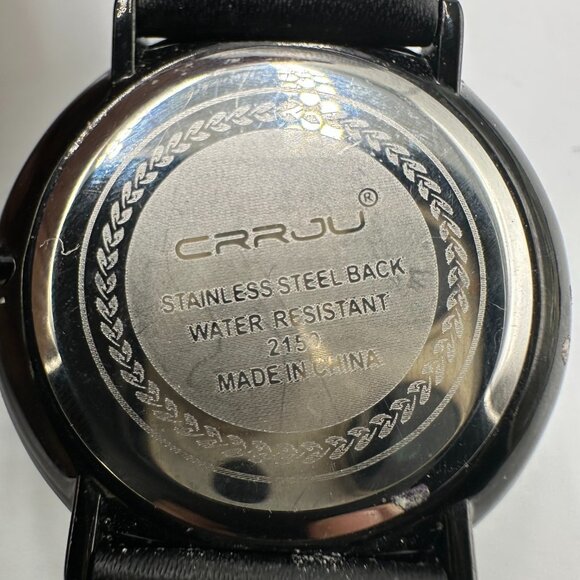 Crrju Watch Men Black Small Second Dial Minimalist Leather Band New Battery - Picture 5 of 14